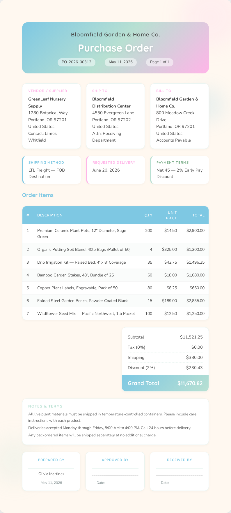 Soft organic Purchase Order